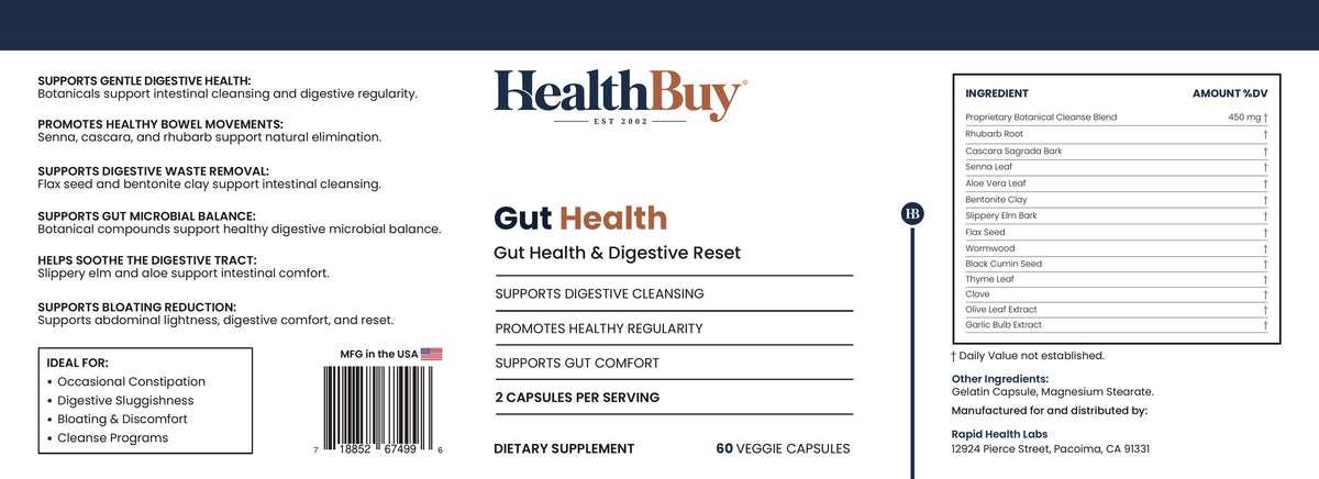 HealthBuy Gut Health product label with ingredients