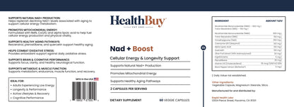 HealthBuy NAD+ Boost product label with ingredients