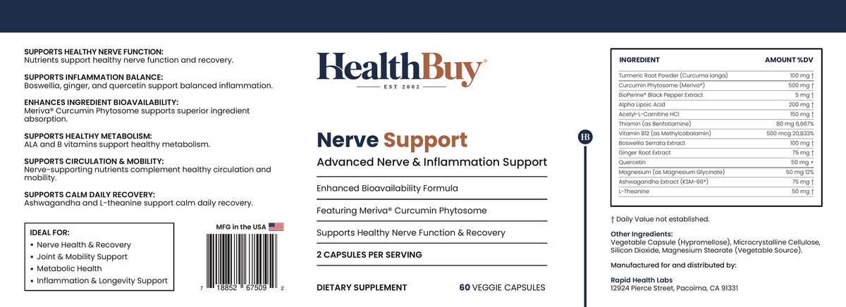 HealthBuy Nerve Support product label with ingredients