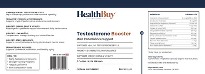 HealthBuy Testosterone Booster product label with ingredients